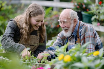 Caregiver Helping Elderly Man with Garden Therapy