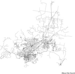 Street map of Albury City Council in Australia in black and white with title