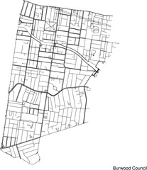 Street map of Burwood Council in Australia in black and white with title
