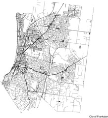 Naklejka premium Street map of City of Frankston in Australia in black and white with title