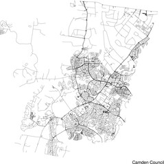 Fototapeta premium Street map of Camden Council in Australia in black and white with title