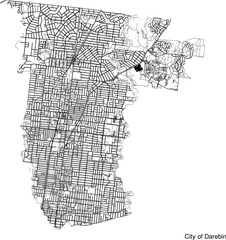 Street map of City of Darebin in Australia in black and white with title