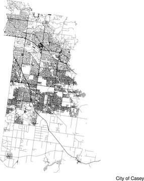 Street map of City of Casey in Australia in black and white with title