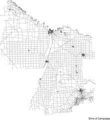 Street map of Shire of Campaspe in Australia in black and white with title