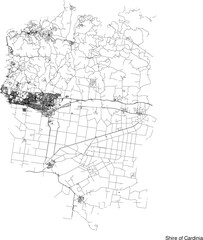 Street map of Shire of Cardinia in Australia in black and white with title