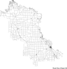 Street map of Rural City of Swan Hill in Australia in black and white with title
