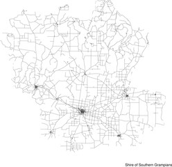 Street map of Shire of Southern Grampians in Australia in black and white with title