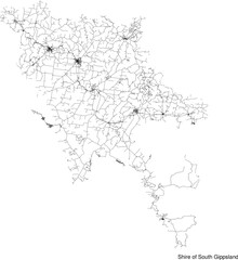 Street map of Shire of South Gippsland in Australia in black and white with title