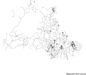 Street map of Wollondilly Shire Council in Australia in black and white with title