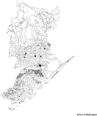 Street map of Shire of Wellington in Australia in black and white with title