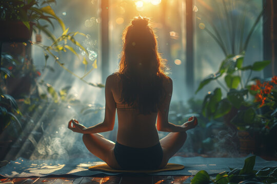 Practice mindfulness-based activities such as yoga, tai chi, or deep breathing exercises to reduce stress and promote relaxation. Concept of mindfulness practice. Generative Ai. - Powered by Adobe