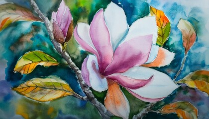 an ordinary but gorgeous magnolia watercolor painting