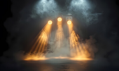 Spotlight beams with smoke in stage