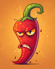 angry chili on golden yellow background 