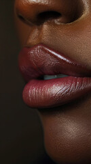 close up of black lips with matte lipstick 
