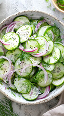 fresh salad with cream, cucumber and onions 