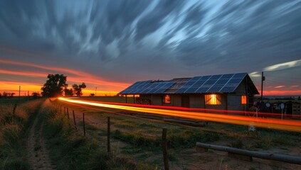 Obraz premium Experiment with long exposure shots to capture the movement of clouds or people around the solar panel fence.