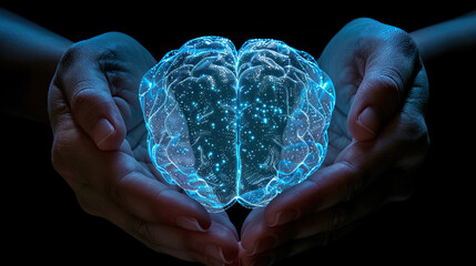 hologram brain in hands 
