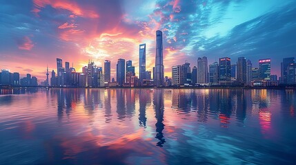 Fototapeta premium Capture a surreal wide-angle view of a cityscape echoing into the horizon