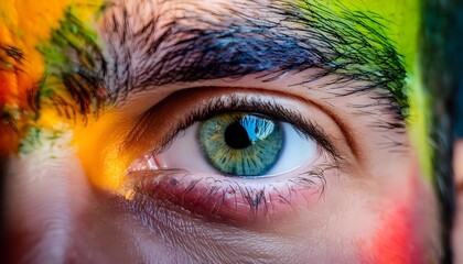 A vibrant and colorful artistic representation of an eye., space for text; color scheme accented