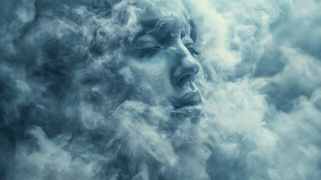 A young girl surrounded by clouds. Created with generative AI.