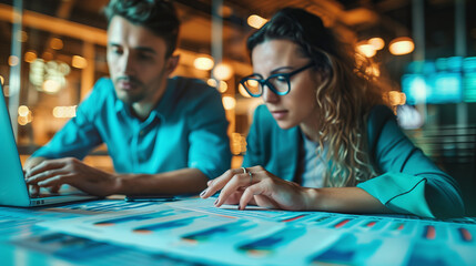 Obraz premium Financial advisors analyzing financial data report