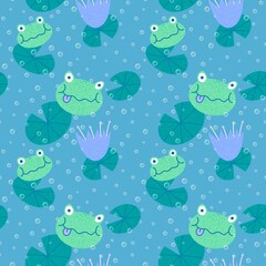 Cartoon animals seamless frogs pattern for wrapping paper and fabrics and kids