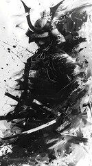 "Monochrome Samurai Warrior in Dynamic Brushstroke Style"
"Ink Brush Art of Samurai with Traditional Armor"
"Black and White Illustration of Samurai in Combat Pose"
