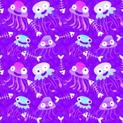 Cartoon sea animals seamless jellyfish pattern for summer print and fabrics