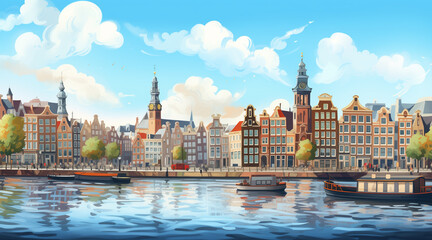 amsterdam background for social media. illustration. travel concept. vacantions time