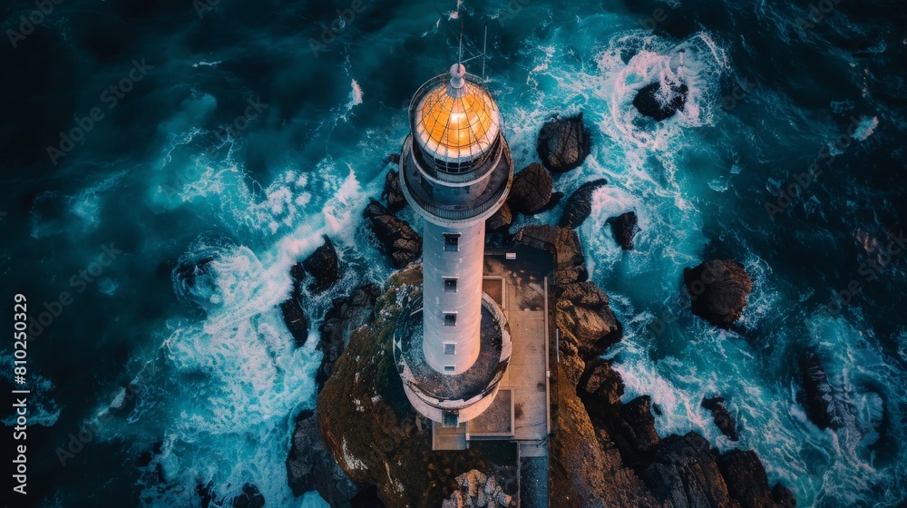 Wall mural Guiding Light from Above: Aerial View of Lighthouse Lantern Room