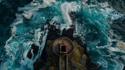 Guiding Light from Above: Aerial View of Lighthouse Lantern Room