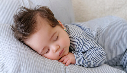 While the sleeping baby boy is at peace
