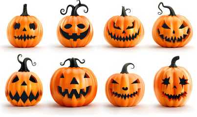 set of halloween pumpkins on the white background