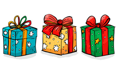 a collection of colorful christmas gift boxes with ribbons