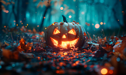 Halloween background with pumpkins and bats,