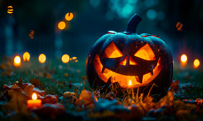 Naklejka premium a halloween pumpkin with a face carved into it