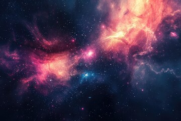 Ethereal nebula illuminating the cosmic void. Illustration of a background with a majestic space theme.