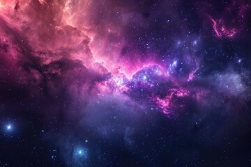 Galactic wonders. Swirling nebulae and celestial bodies. Illustration of a background with a majestic space theme.