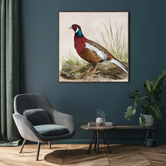 pheasant in the wild ,wall art poster, 3d illustration ,modern living room decorationز