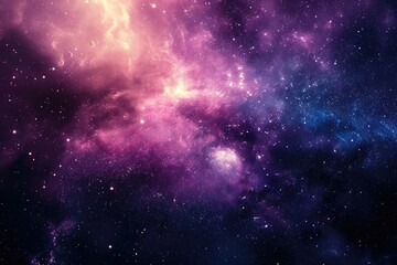 Mystical universe. Bright stars and expanding nebula. Illustration of a background with a majestic space theme.