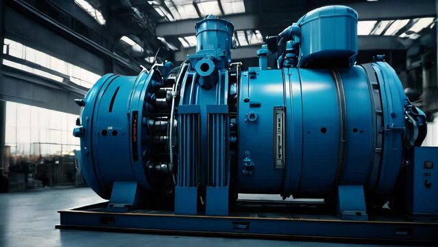 Industrial compressor for creating pressure in an oil refinery chemical petrochemical plant. Electric motors in the production line of a power plant