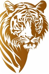 Fototapeta premium Golden tiger head logo illustration on white background. Emblem, icon for company or sport team branding