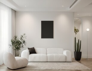 Fototapeta premium Modern Living Room Interior Mockup with Wall Art and Decoration