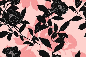 Decorative flower pattern with a minimalist aesthetic, excellent for modern home decor and digital art..black floral design in the style of simple shapes, seamless pattern