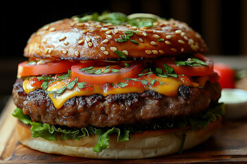 Creative Culinary Masterpiece: Big Burger with Innovative Design. Generative AI