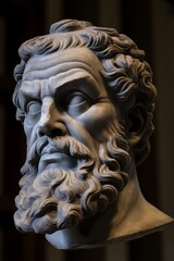 Dramatic stone sculpture of a bearded man