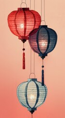 Elegant lanterns illustration for Valentines Day in minimalist style, isolated, suitable for cardstock