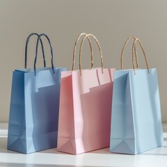 Elegant paper bags designed for Mothers Day, minimalist style on a light isolated background, text space