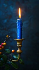 Hanukkah with only one candle burning, minimalist and dim, isolated background